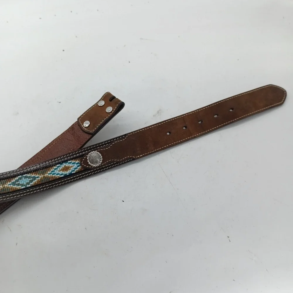 Nocona Belt Co Mens Brown Leather Beaded Western Belt Size 32 N2413644 No Buckle